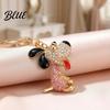 Lightweight Key Chain Rhinestone Dog Keychain Backpack Purse Bag Charm with Lobster Zinc Alloy Holder Clasp Golden Plated Puppy Keyring Decorative