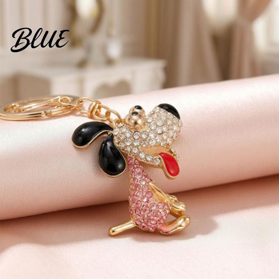 Lightweight Key Chain Rhinestone Dog Keychain Backpack Purse Bag Charm with Lobster Zinc Alloy Holder Clasp Golden Plated Puppy Keyring Decorative
