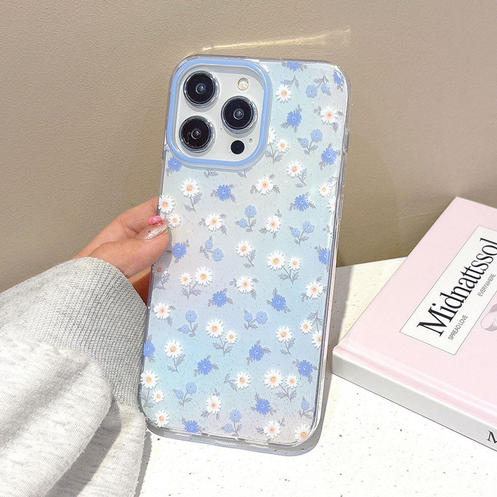 Applicable to Apple 11promax blue and white flower glitter IMD mobile phone case iphone11 small fresh protective case