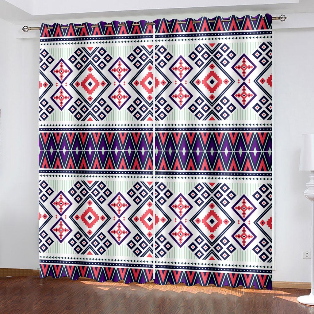 Geometric Semi-Blackout Window Curtains Bohemian Window Curtain for Living Room&Bedroom Drapes Decor(2Panels)Cotinas De Sala