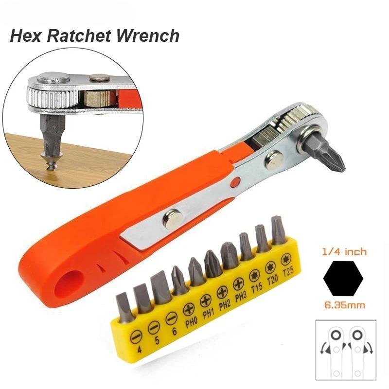 Mini Ratchet Wrench Screwdriver 1/4 Hex Adjustable Quick Release Socket Handle Repair Hand Tool for Car Repair Close Quarters