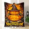 Halloween Jack-o'-lanterns with Witch Hats DecorationsBlanket Flannel Throw Blanket for Sofa, Bed, Travel, Camping, Office