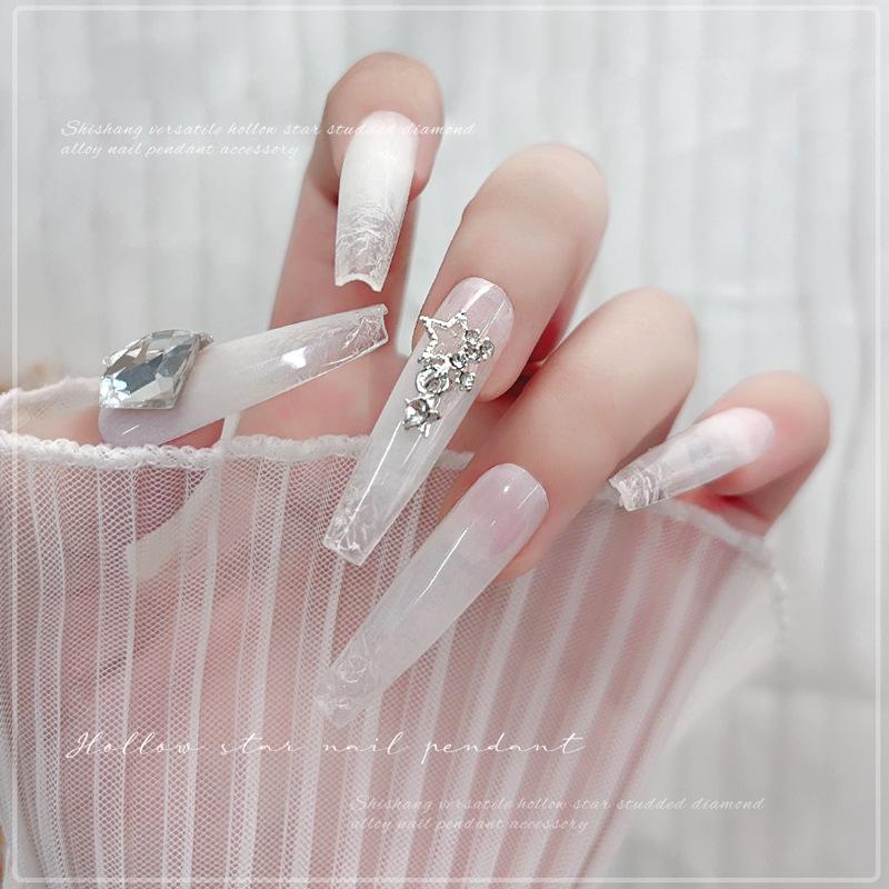 Hollow Star Pendant Nail Art Jewelry 2025: Silver Alloy Rhinestones - Trendy Internet Celebrity Style