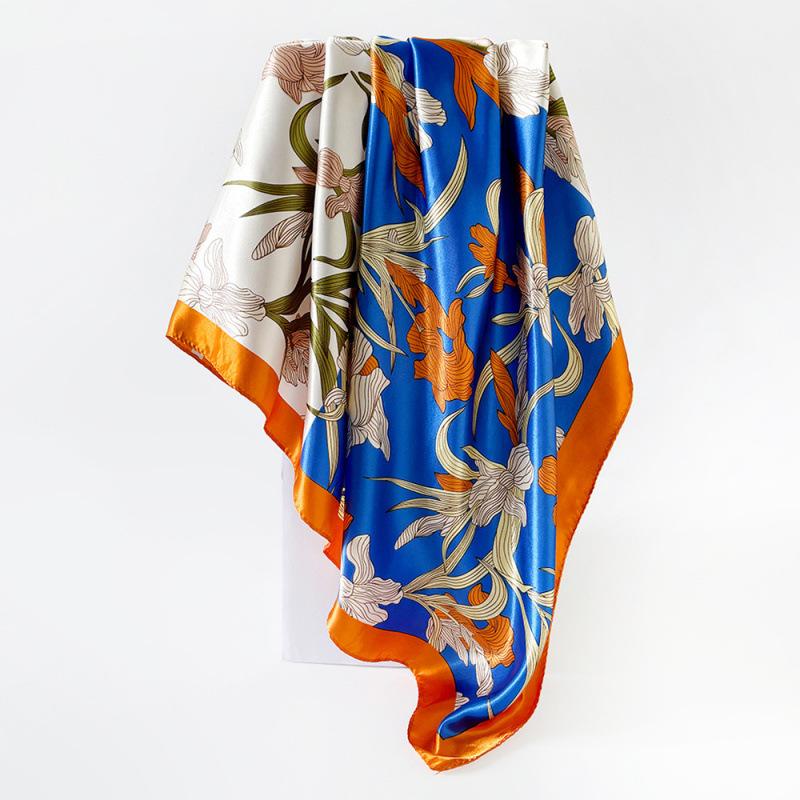 90cm Satin Printed Headscarf, Classic Floral Large Scarf, Women’s Shawl