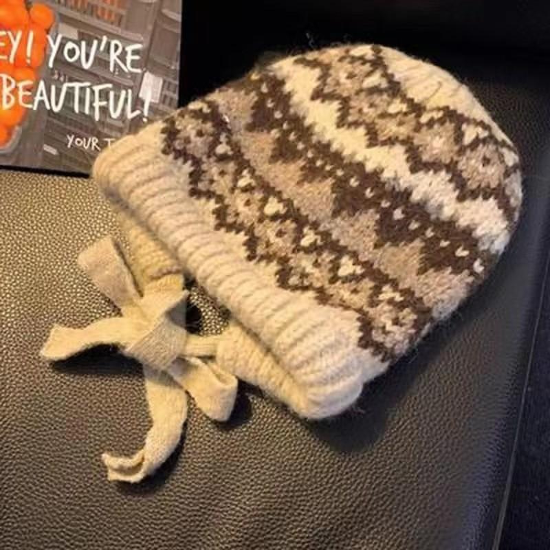 Fair Isle Wool Beanie With Foldable Design For Casual Outdoor Wear