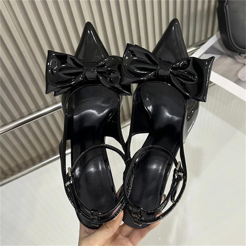 Spring Sexy Butterfly-knot Slingbacks Ankle Buckle Strap Woman Pumps Sandals Pointed Toe Thin Heels Party Prom Shoes