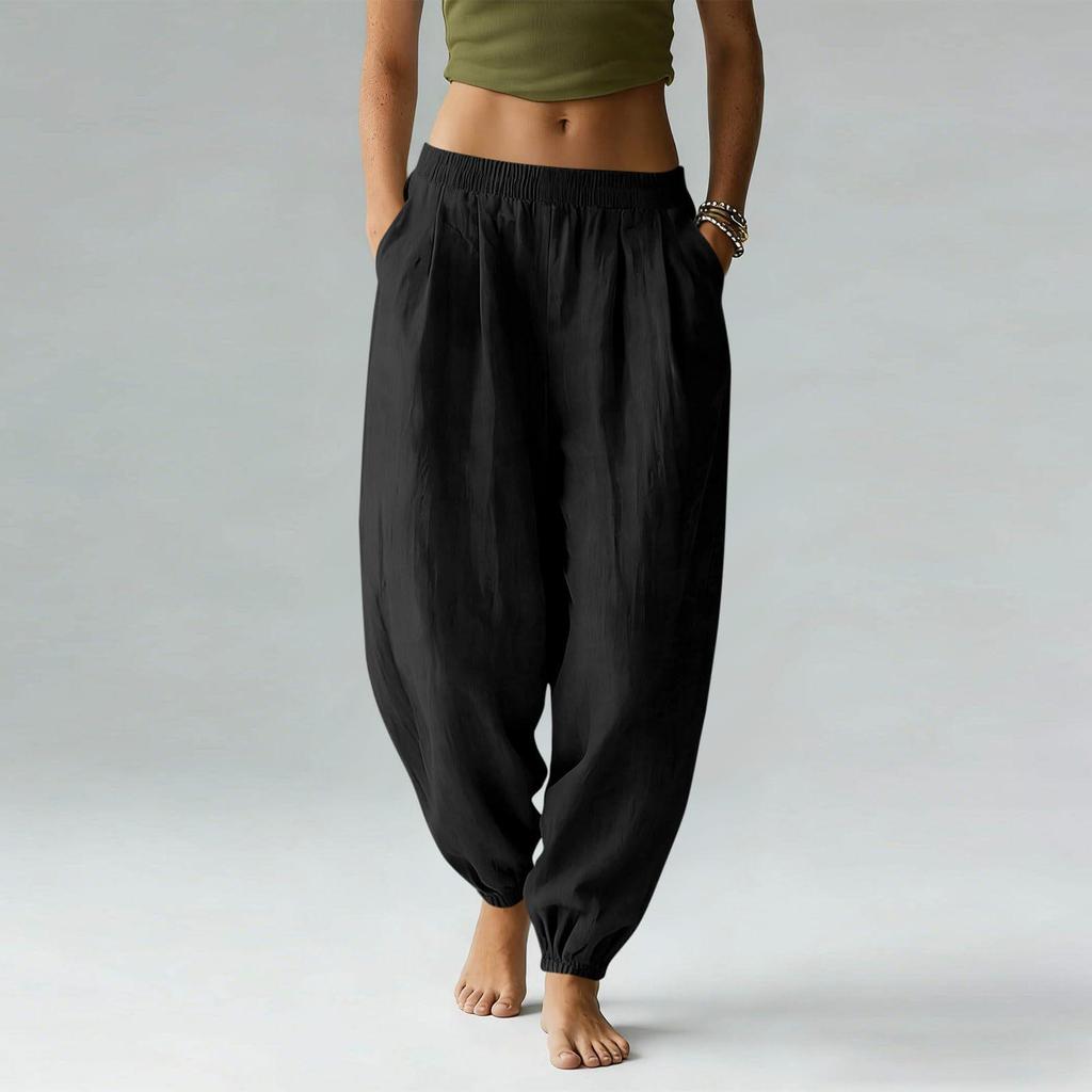 2025 European & American Style Women's High Waist Cotton Linen Wide Leg Yoga Pants
