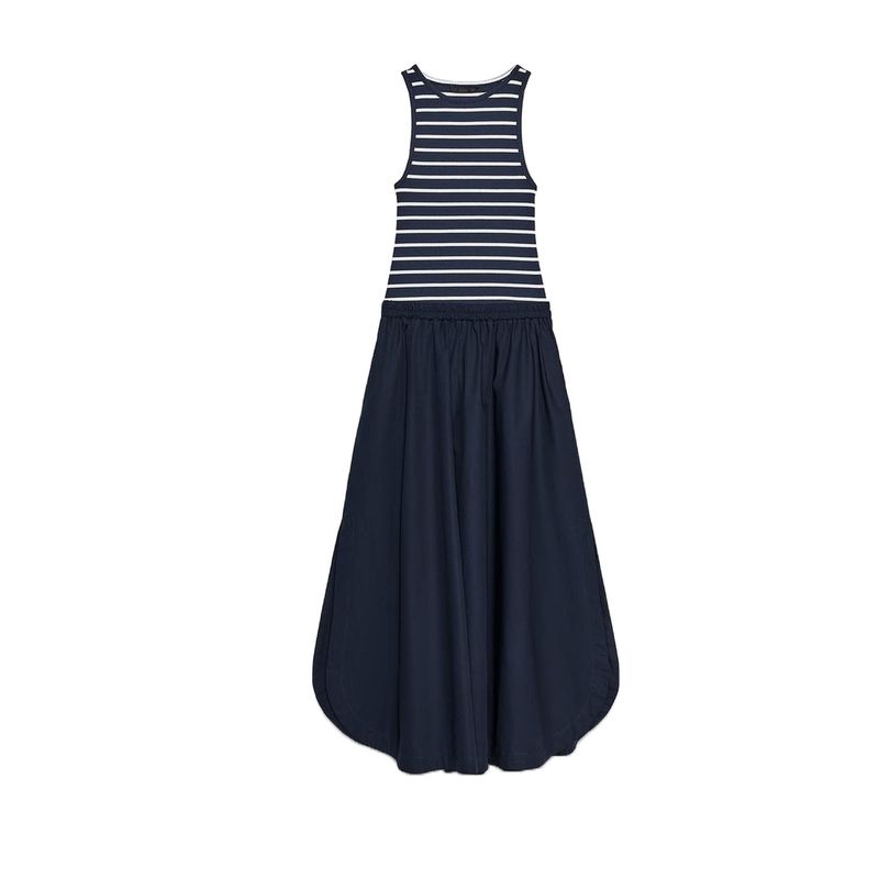 Autumn New Women Clothes Round Neck Sleeveless Vest Poplin Patchwork Midi Dress 8372046 8351224