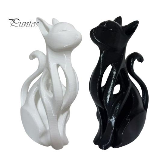 Black Cat Figurine 3D Printed Hollow Figurine, Modern White Kitten Statue, Shape Artistic Animal Sculpture Desk Decoration, Gift for Lovers