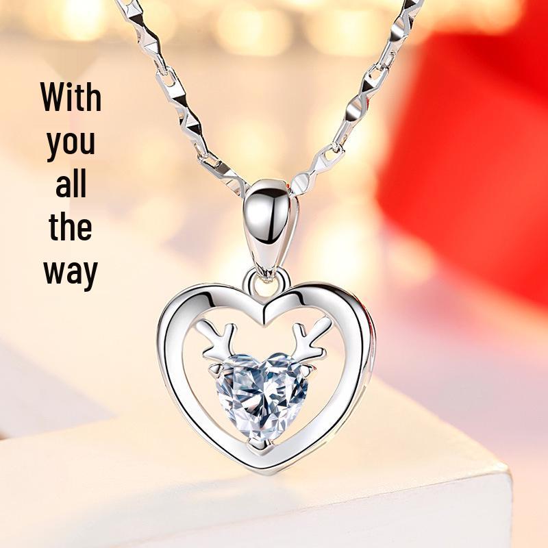 

925 Sterling Silver Deer Pendant Necklace - Trendy Clavicle Jewelry for Women, Perfect Christmas/Birthday Gift for Girlfriend 925 Silver