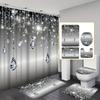 4-delige Douchegordijn Set met Antislip Badmat, Toiletdekselhoes, Contourkleed & 12 Haken, Badkamer Decoratie