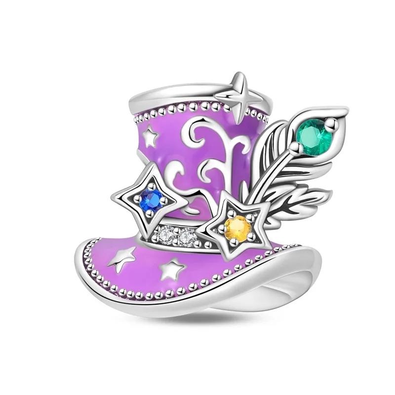 Halloween Party Copper Purple Night Light Castle Magic Hat Pendant Beads Fit Charms Bracelet For Jewelry Making Women Gifts