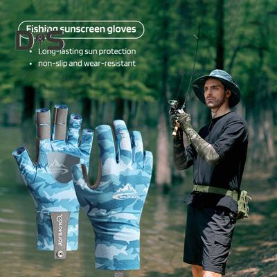 1 Pair Fishing Gloves Breathable Hollow Palm Anti-slip Elastic 5-Cut Summer Outdoor Sports Cycling UV Blocking Sun Protection Gloves