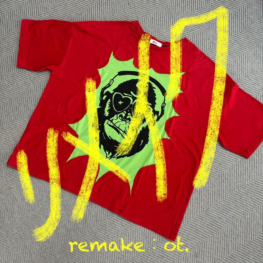 remake Bright red Tee x pop print cutout docking t-shirt