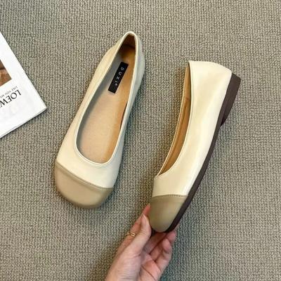 Autumn New Flat Shoes Women's Fashion Round Head Shallow Mouth Splicing Soft Sole Anti-slip Wear-resistant Single Shoes