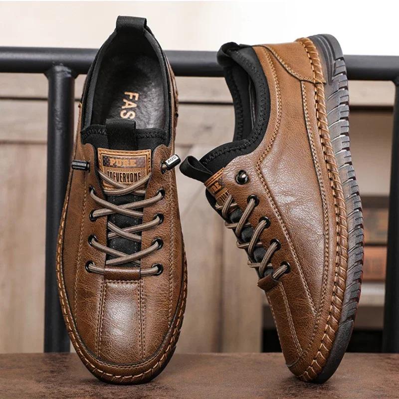 Men Casual Leather Shoes Lightweight Breathable Men Autumn Shoes Lace-Up Sneakers Sneakers Soft Non-Slip Business Footwears
