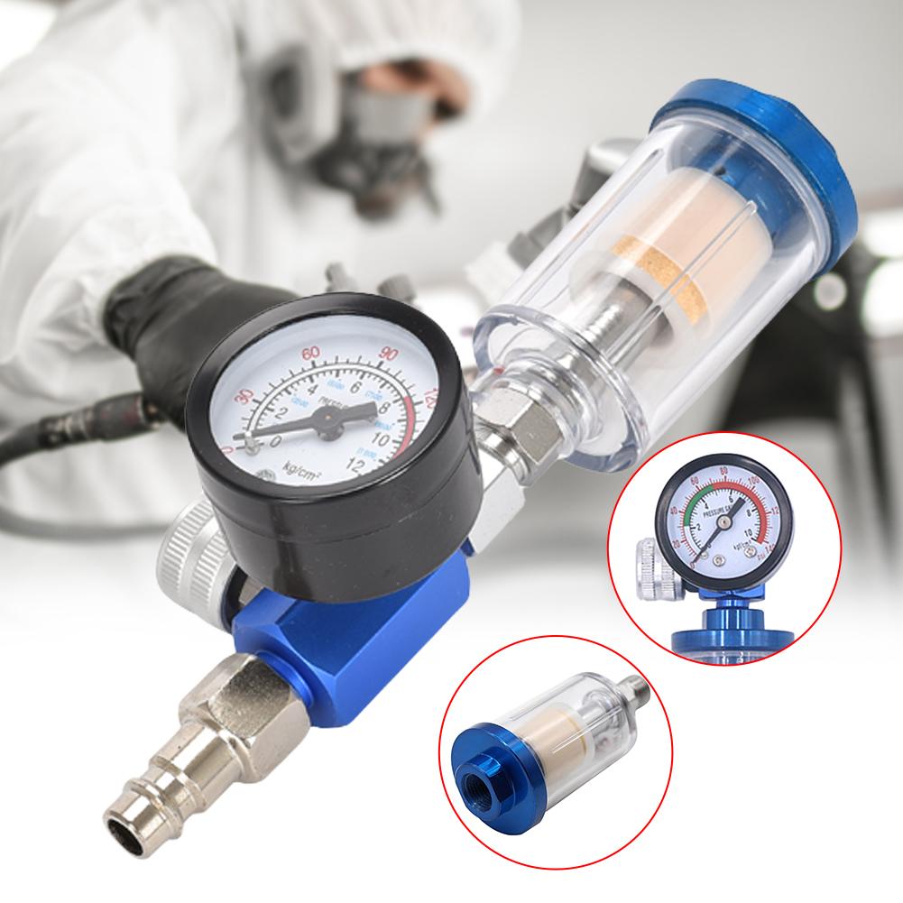 HVLP Sprayer Air Regulator Pressure Gauge +In-line Water Trap Filter JP/EU/US Adapter Air Pressure Regulator Gauge for Airbrush