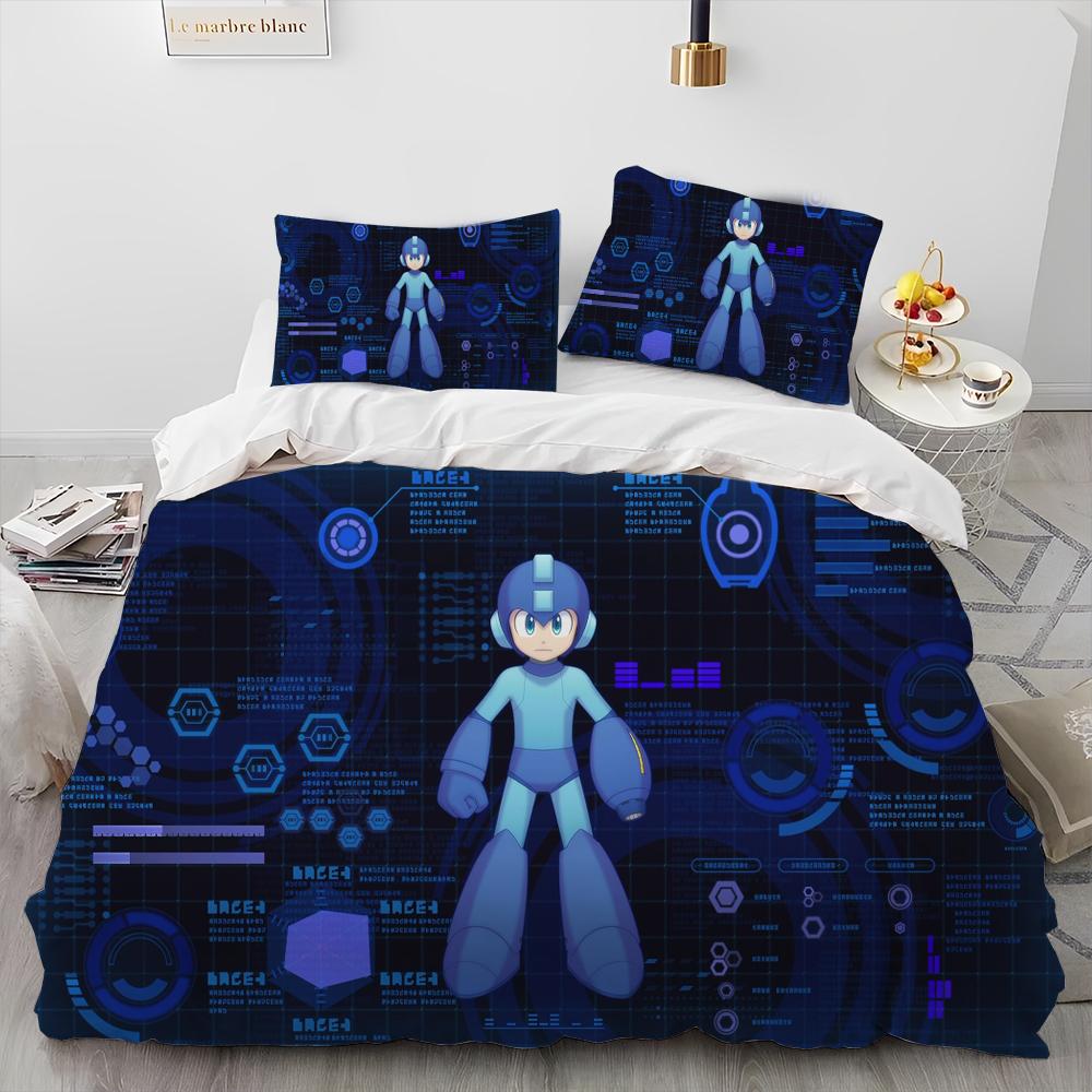 3D Rockman Megaman Game Cartoon Comforter Bedding Set,Duvet Cover Bed Set Quilt Cover Pillowcase,king Queen Size Bedding Set Kid