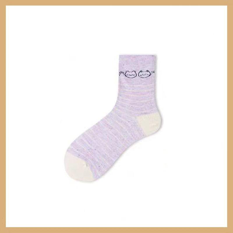 

Women s Spring and Summer Trendy School Style Polka Dot Yarn Cat Autumn and Winter Versatile All-cotton Mid-calf Socks 1 pair