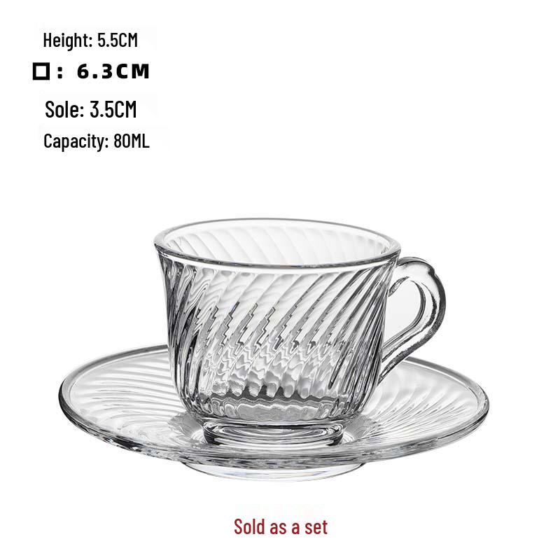 

Набор термостойких полосатых стеклянных чашек и блюдец в стиле INS для кофе, чая, айс американо, латте или прозрачная кружка. 80ml