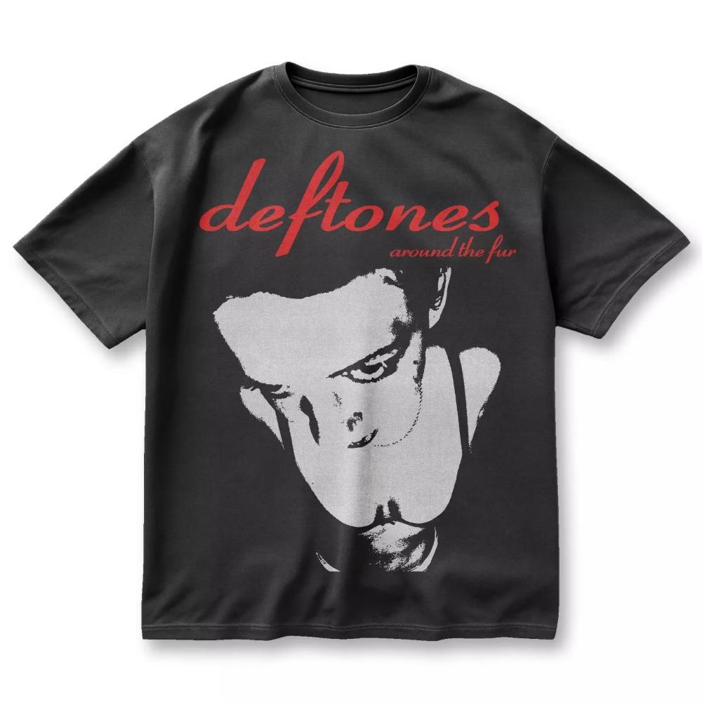Deftones Around The Fur T-Shirt Stampata per Uomo Donna Nera Band Unisex Estiva Street Harajuku T-Shirt