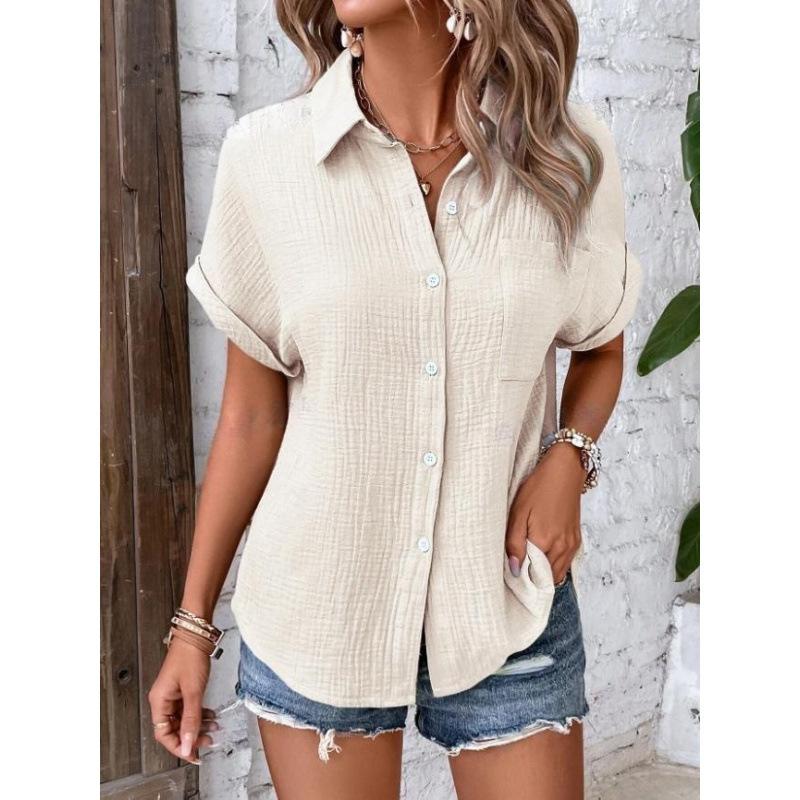 Summer New Style Solid-color Casual Button Short-sleeved Shirt for Women