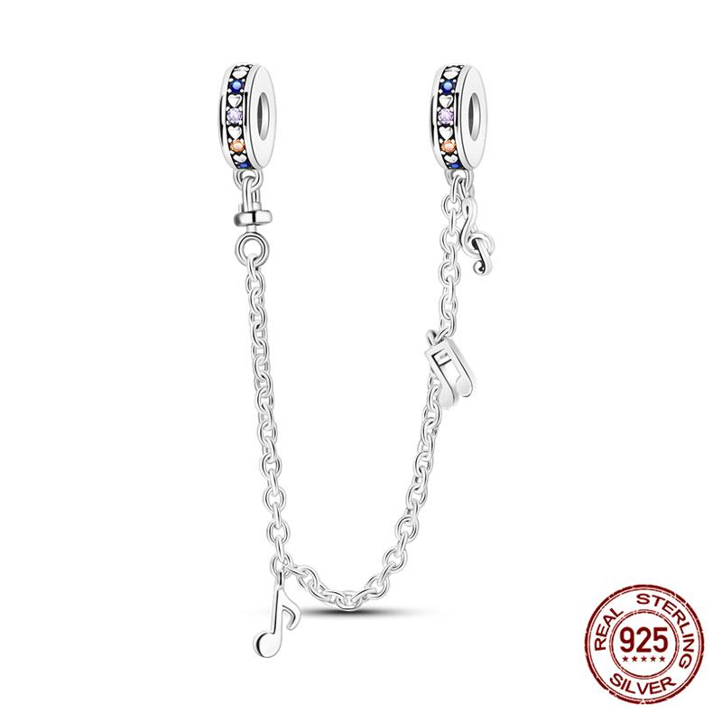 Original 100% 925 Silver Star Moon Safety Chain Fit 925 Original Bracelet & 3mm Bracelet DIY Jewelry Making Women Gift