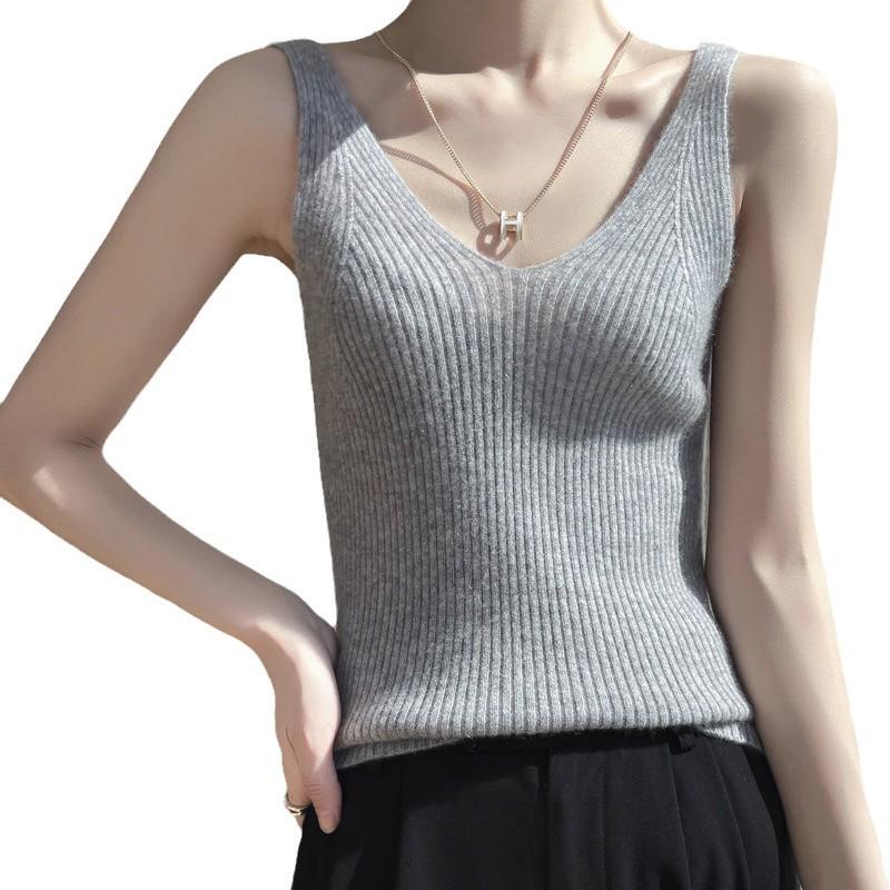 Damen Cashmere Rippstrick Camisole Herbst/Winter 2024 - Weich, Hautfreundlich, Figurbetont, Vielseitiges Basic Layer Top