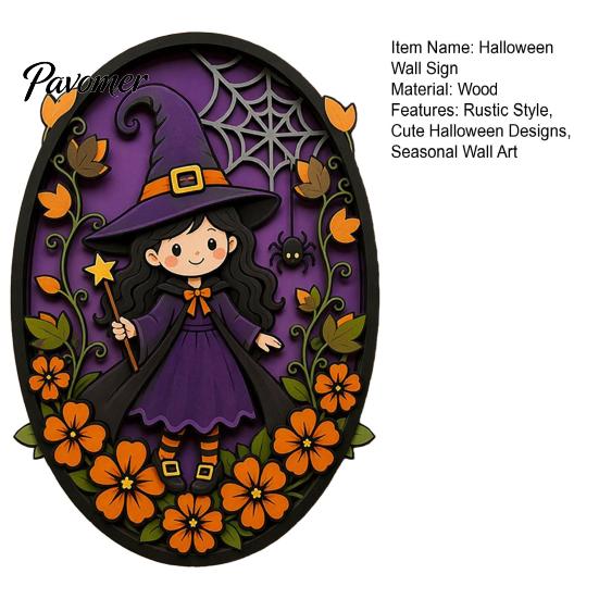 Festive Halloween Wall Accents Oval Sign, Layered Wooden Decor Cute Ghost Bat Spooky Home Decorations Pumpkin Witch Designs, Art Decoration