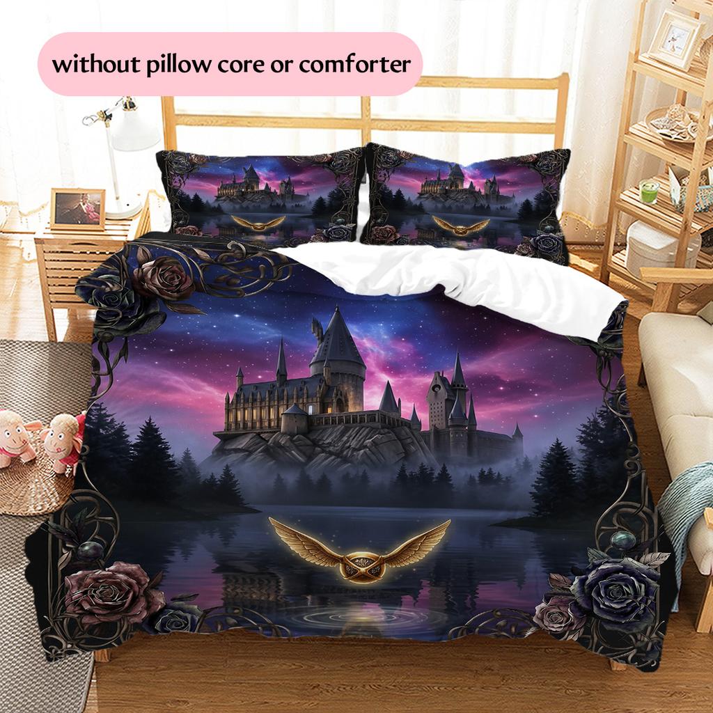 Set Copripiumino Trapuntato con Fantasia Castello Oscuro Decorazione per la Casa Regalo (1 * copripiumino + 2 * federe senza imbottitura)