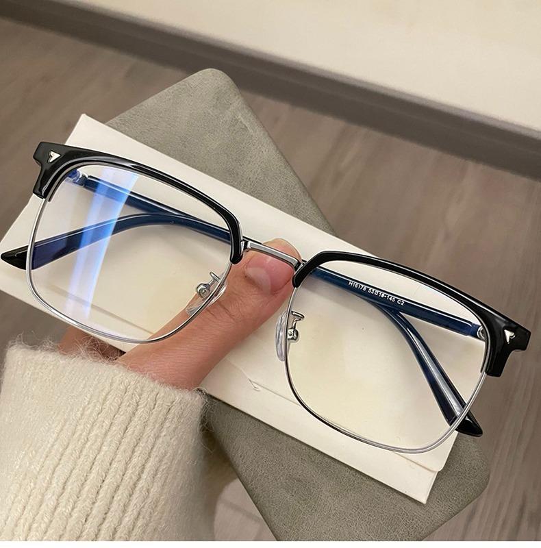 Retro Men'S Ultra-Light Half-Frame Anti-Blue Flat Glasses Can Be Equipped With Degree Myopia Glasses Frame Glasses Frame