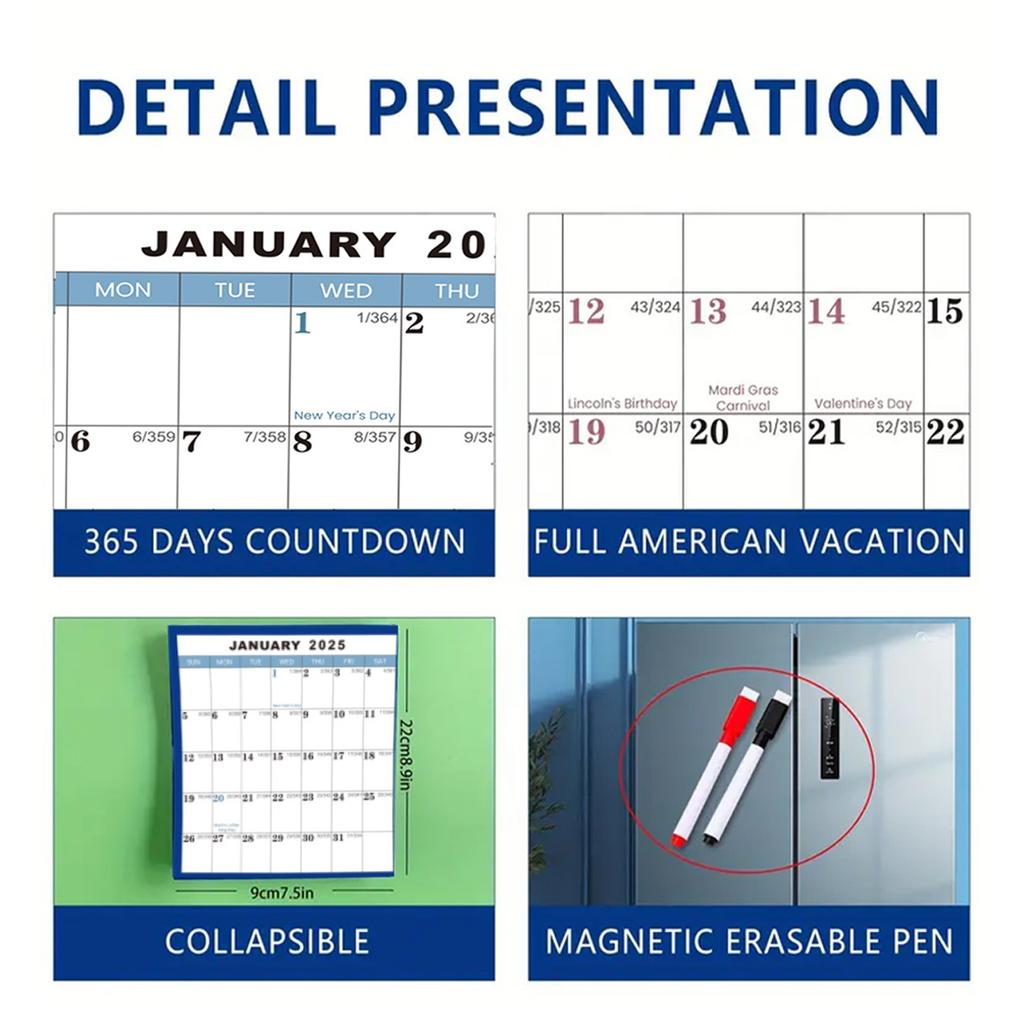 2025 Erasable Wall Calendar Waterproof and Tear Resistant Calendar for Daily Scheduling and Organization Home Office Use