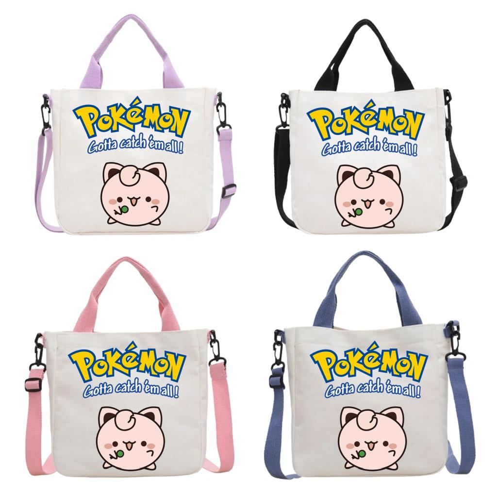 Pokemon Canvas Crossbody Bag Pikachu Cartoon Pattern Print Handbag Fashion Portable Large Capacity Travel Shopping Storage Kid Friendly Entertaining