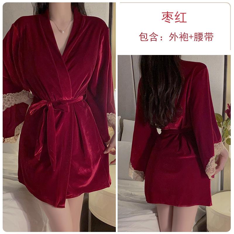 Women's Plus Size Velvet Push Up Padded Cami Sleep Dress with Robe Lounge Set