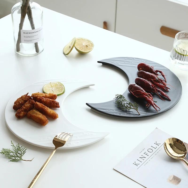 Půlměsíční keramický talíř Ovocné misky Dortové talíře Miska na svačinu a dezert Salátový Sushi podnos Stolní nádobí Dekorace Stolní nádobí