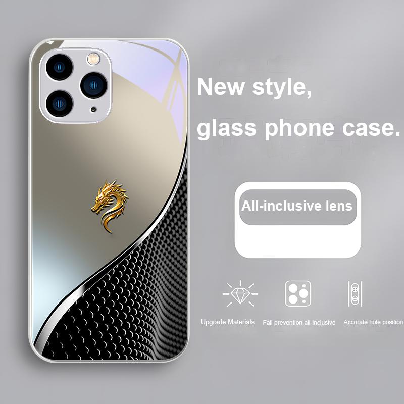 Grid Gradient Dragon Rose Purple For Iphone 15 14 13 12 11 Pro Max X XS XR 7 8 Plus 2020 2022 SE Tempered Glass Phone Case