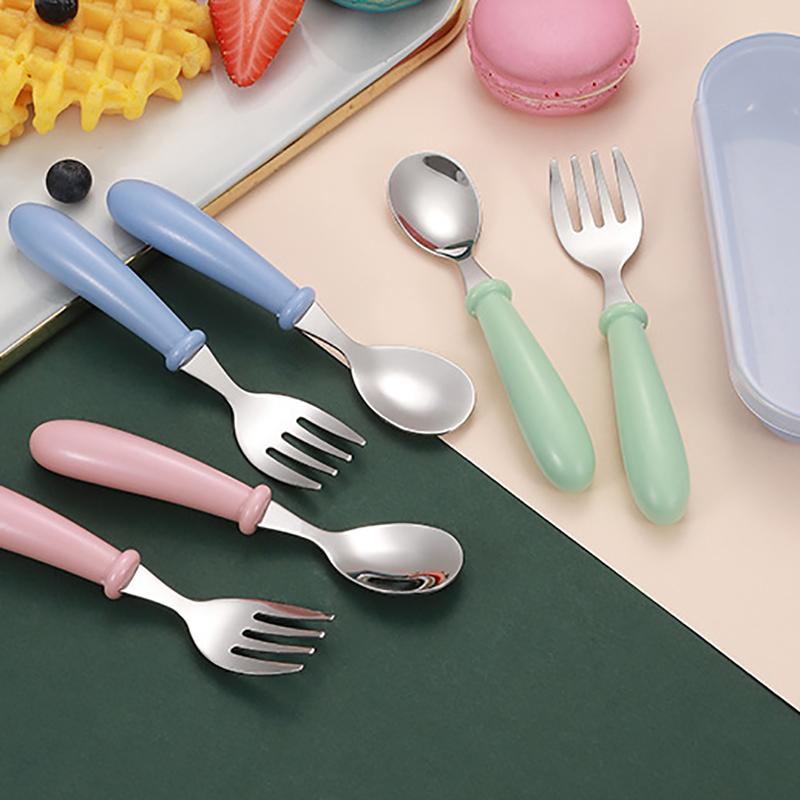 Baby Gadgets Tableware Set Children Cutlery Cartoon Food Feeding Spoon Fork