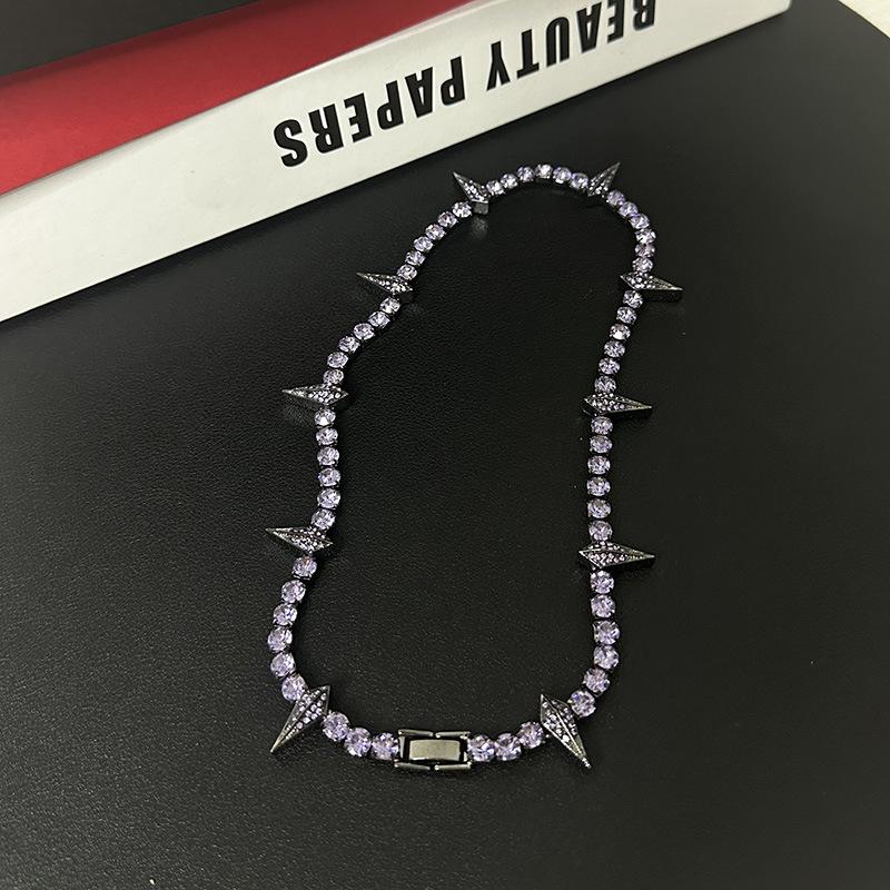 Tooxika Hip Hop Punk Personality Full Diamond Pointed Cone Necklace Street Style Sweet Cool Spicy Girl Collarbone Chain Men And Women Accessories