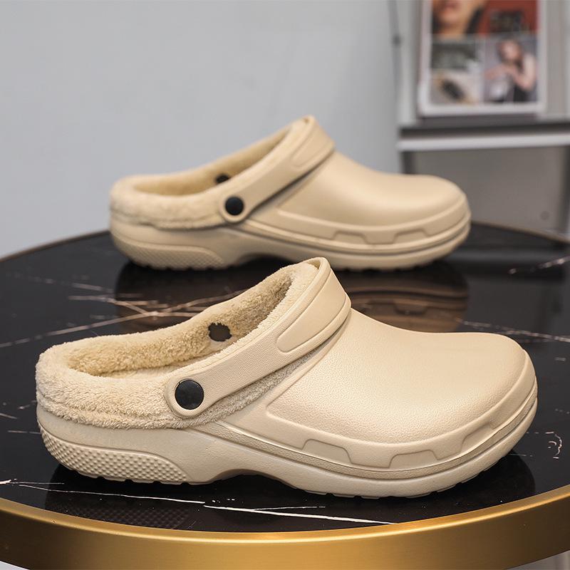 Winter 2025 Fleece-Lined Closed-Toe Waterproof Cotton Slippers for Couples