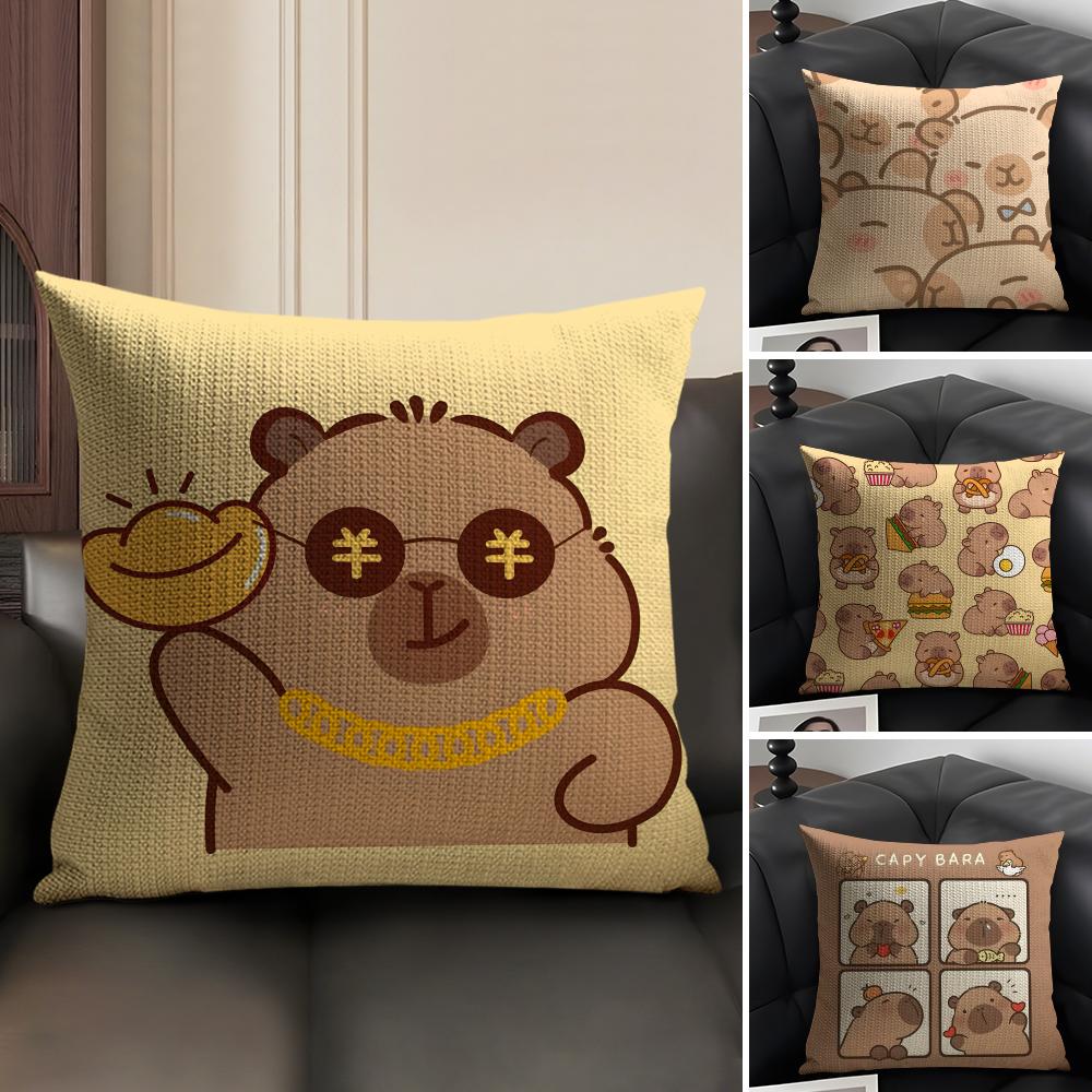 Caybara Cute Cushion Cover Natural Linen Organic Fabric DoubleSided Printing Sofa Home Decor Gift Pillow Case