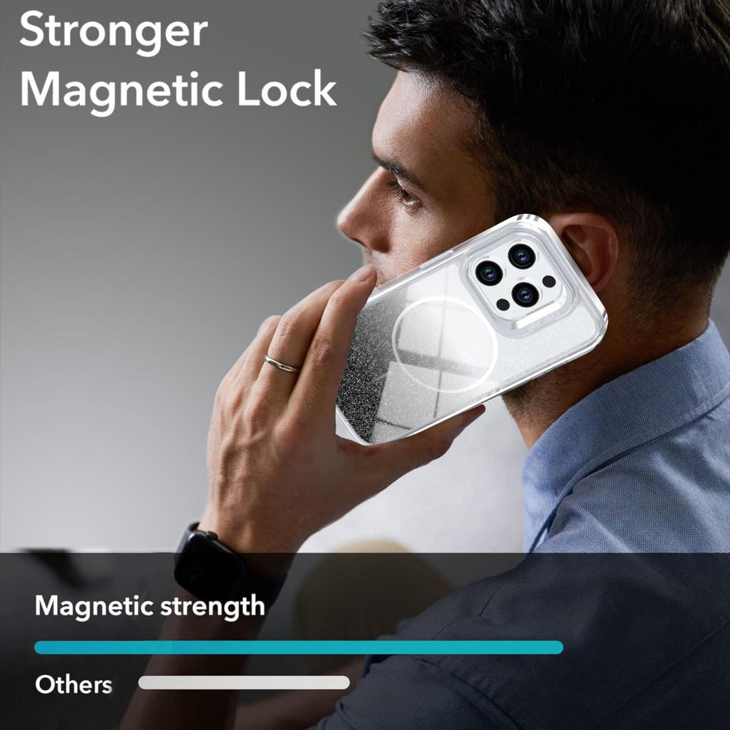 For iPhone 15 Pro Magnetic Case Gradient Glitter Shockproof TPU PC Phone Cover Compatible with MagSafe