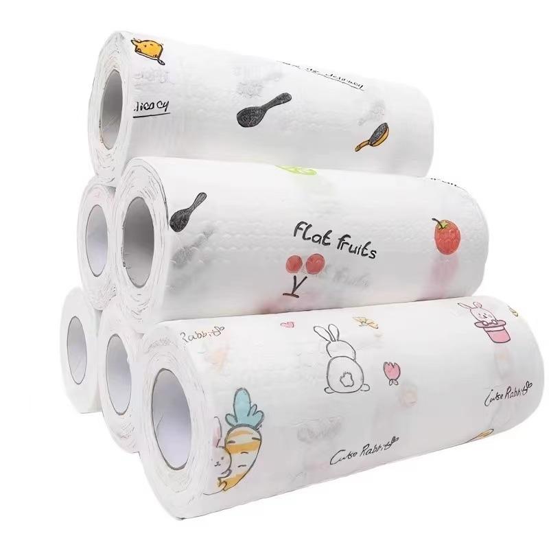 Roll Kitchen Paper Towel Super Water Oil Absorbent Wet Dry Dual Use Food Grade Tear-off Reusable Washable Lazy Rag Dishwashing Cloth