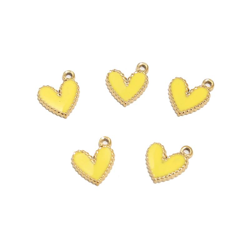 10pcs Gold Plated 10*12mm Stainless Steel Charm Enamel Heart Pendants Mixed Accessories For DIY Necklaces Making Findings