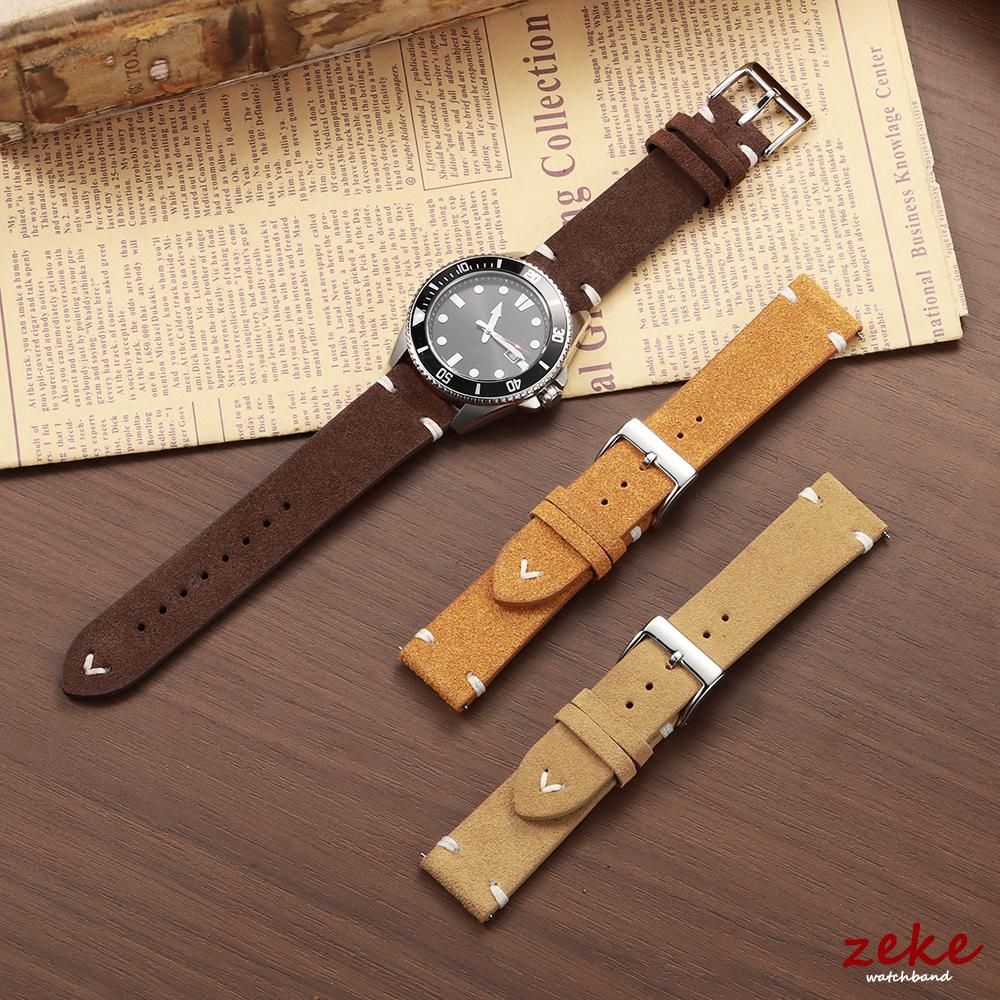 Stitching Suede Leather Watch Strap 18mm 20mm 22mm for Samsung Galaxy Watch7/6/5/4 Vintage Brown Quick Release Bracelet Straps