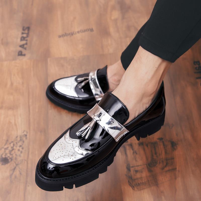 Korean version of British trend pointed casual leather shoes patent leather glossy lazy heightening shoes mens sneakers