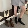 European Station Temperament Thick Heel Thin Short Boots Women's 2025 Autumn and Winter Versatile Martin Boots French Small Square Head Small Ank