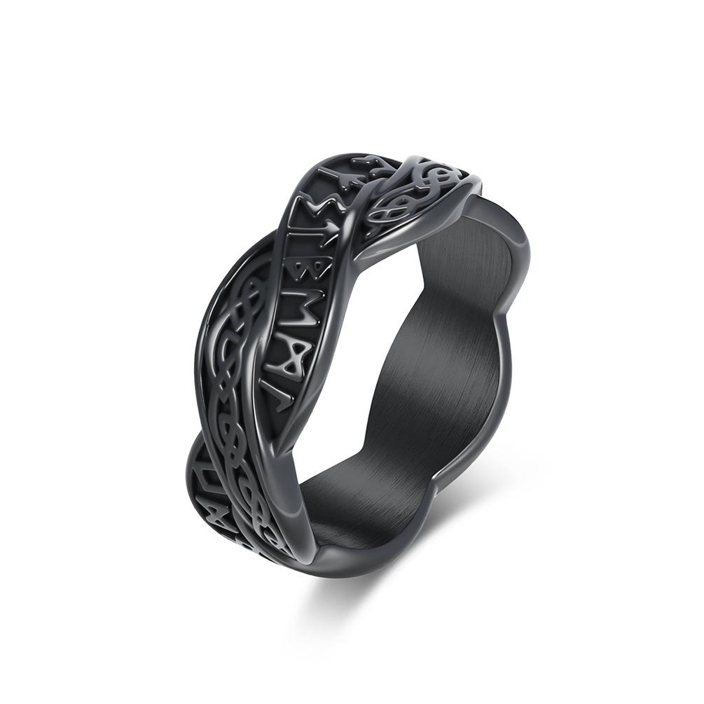Nordic retro Viking text woven eternal knot, titanium steel ring, men's and women's niche design wedding ring, artistic food ring