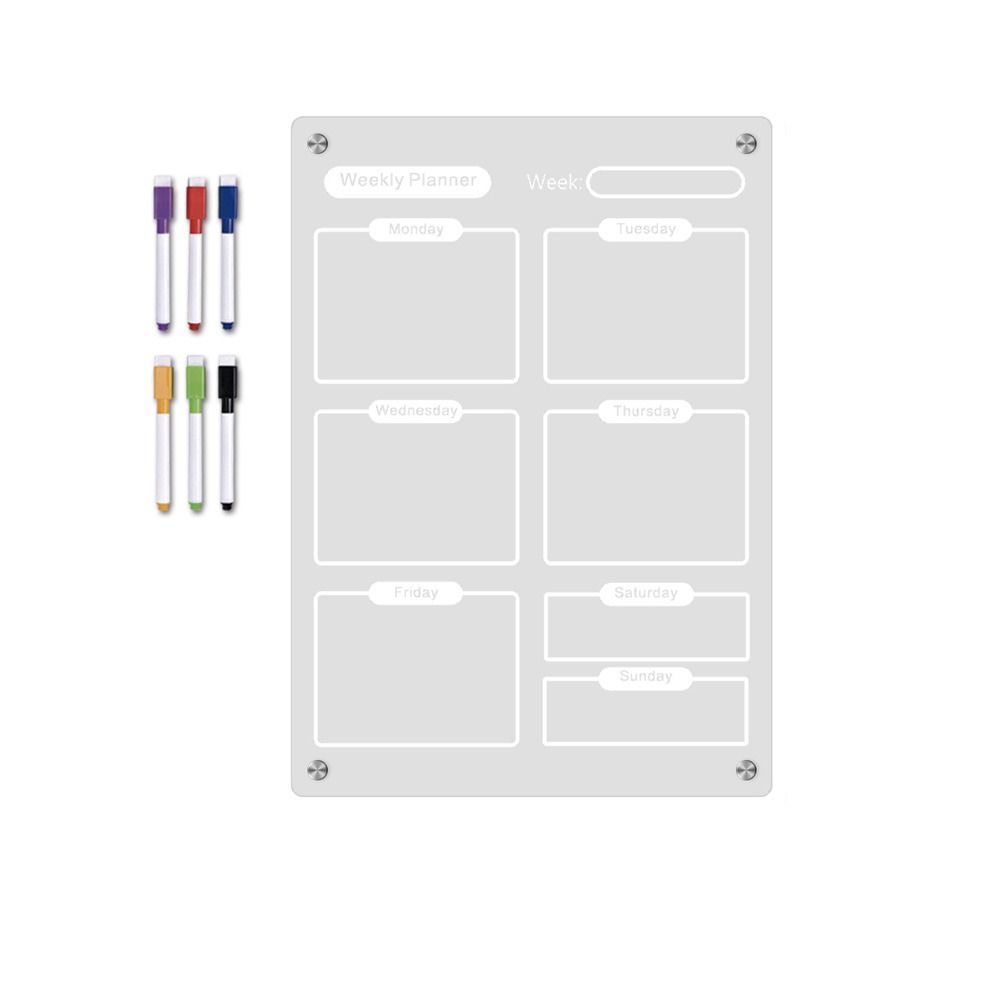 6 Markers Acrylic Erase Boards Clear Planning Note Board Premium Monthly Calendar Memo  School