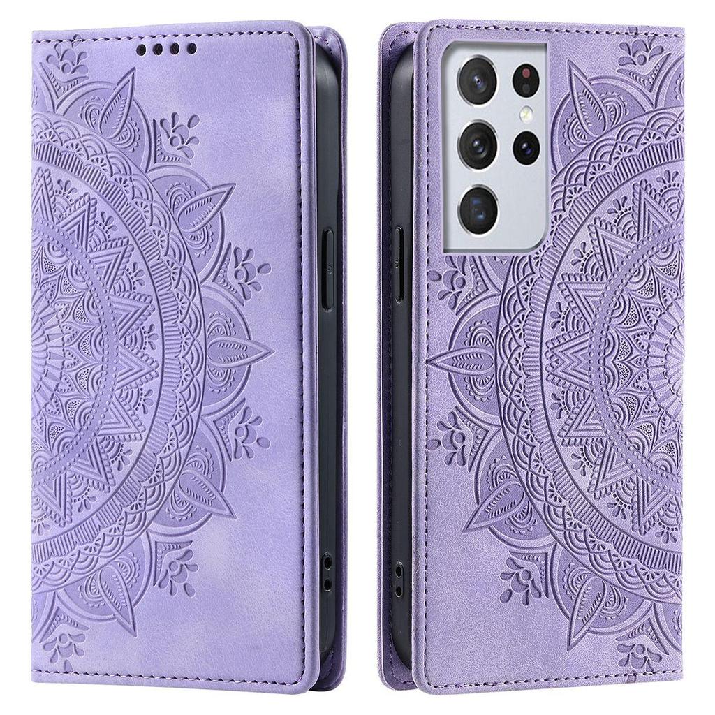 for Samsung Galaxy S21 Ultra Mandala Embossed PU Leather Flip Wallet Case Magnetic Closure Cover