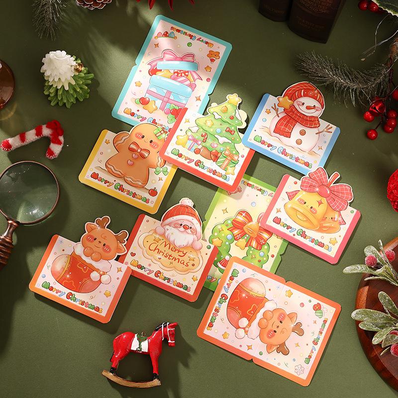 30Pcs Retro Cartoon Christmas Cards 3D Stereo Greeting Cards Handwritten Xmas Eve Cards Holiday Decor Cards Festival Gifts